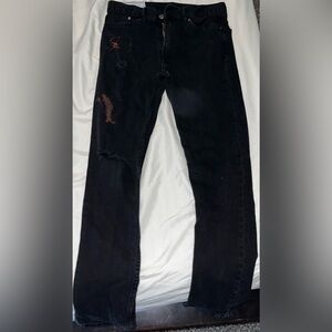 Denim & Denim Black ripped jeans with red paint, size 30/32